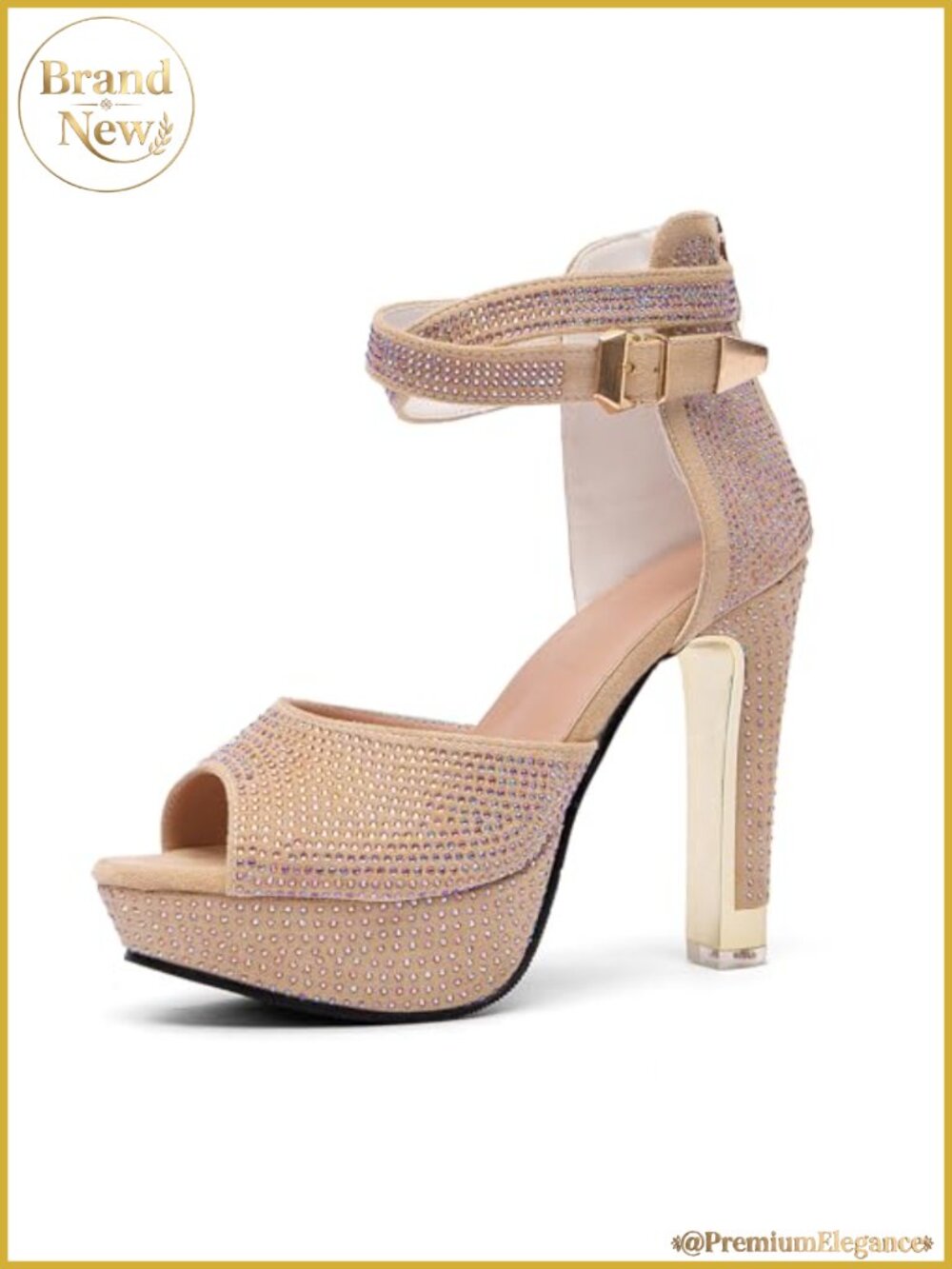 Women's Rhinestone Block High Heels Sandals Open Toe Ankle Strap Wedding
